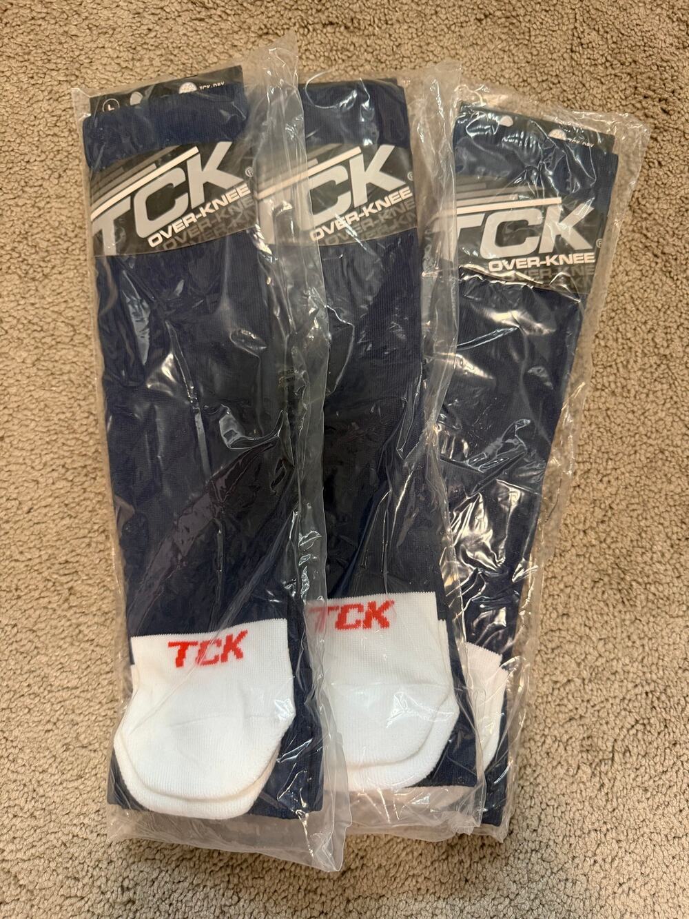 New TCK Prosport Over the Knee Athletic Socks Set of 3 Pairs, Navy Size Large